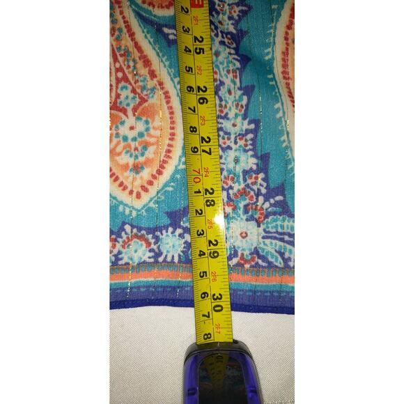 Chicos Caftan Sheer Top Womens Large Turquoise Beaded Boho Flowy Hi Low Shimmery - Picture 12 of 16